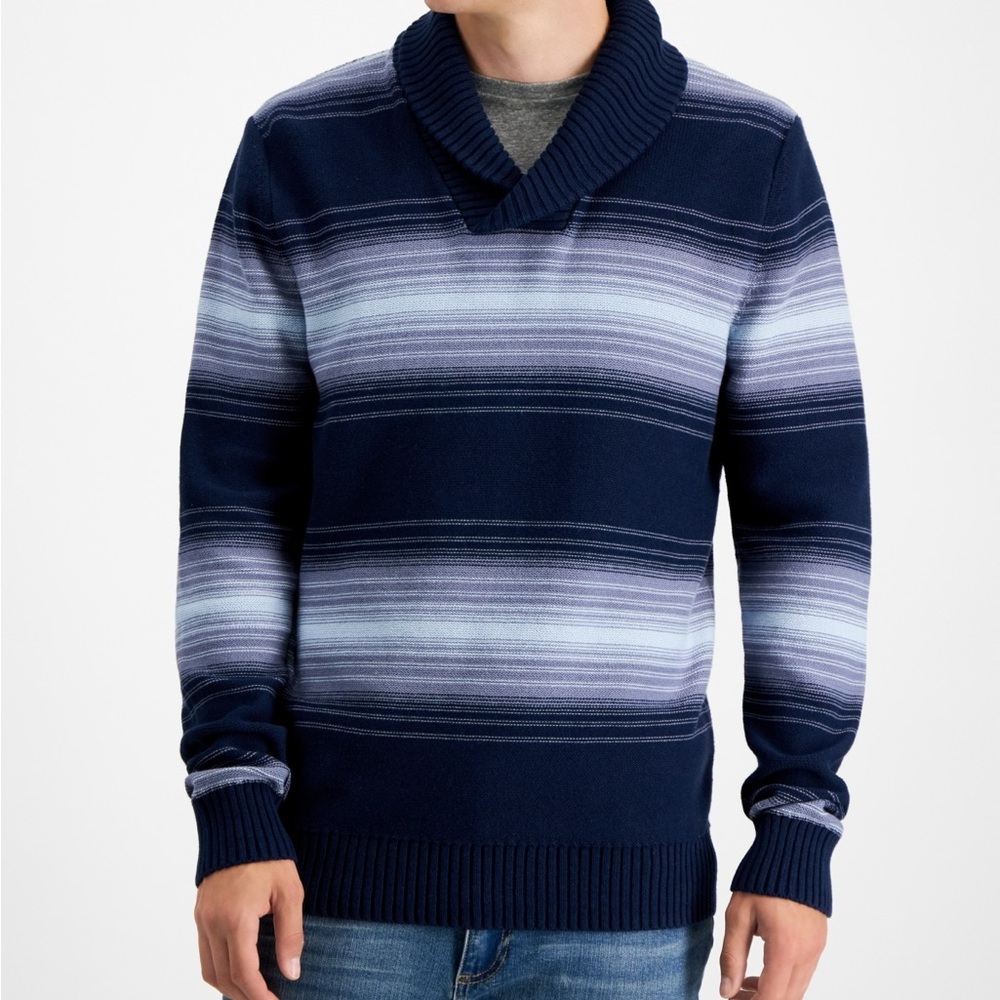 Sun+Stone Mens Shawl Collar Stripe Pullover Sweater Size M